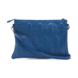 Blue Leather Satchel with Skull Design